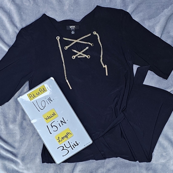 MSK | GOLD CHAIN EMBELLISHED HIGH ELBOW SLEEVE KNEE LENGTH DRESS - Picture 16 of 16